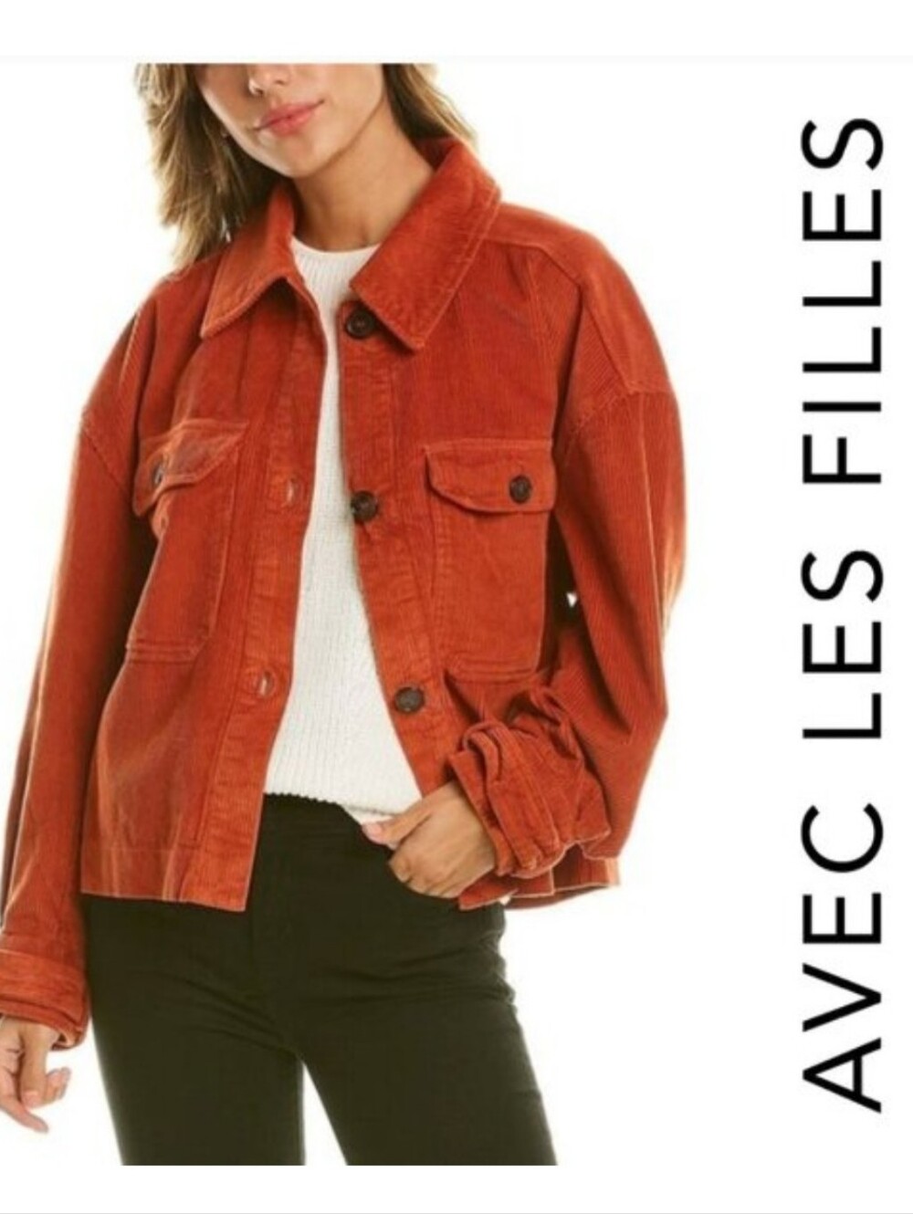 NEW Avec Les Filles Relaxed Corduroy Shacket Burnt Orange Jacket Anthro Sz M